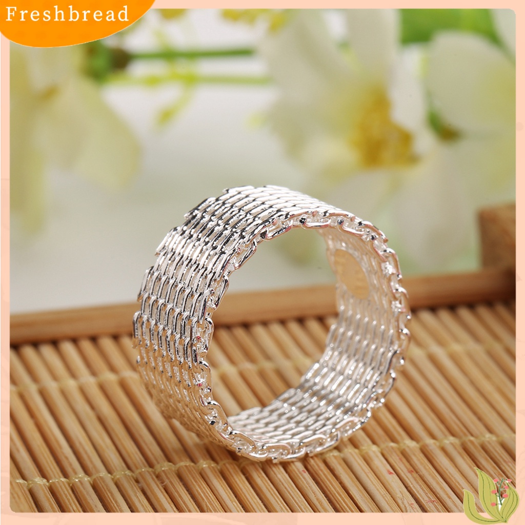 &lt; Freshbread &gt; Wanita Jaring Lebar Anyaman Jala Gaya Jari Cincin Perhiasan Berlapis Perak Charms Hadiah