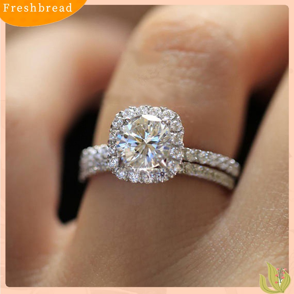 &lt; Freshbread &gt; 2Pcs/Set Mewah Wanita Pertunangan Pernikahan Berlian Imitasi Bertatahkan Susun Cincin Perhiasan