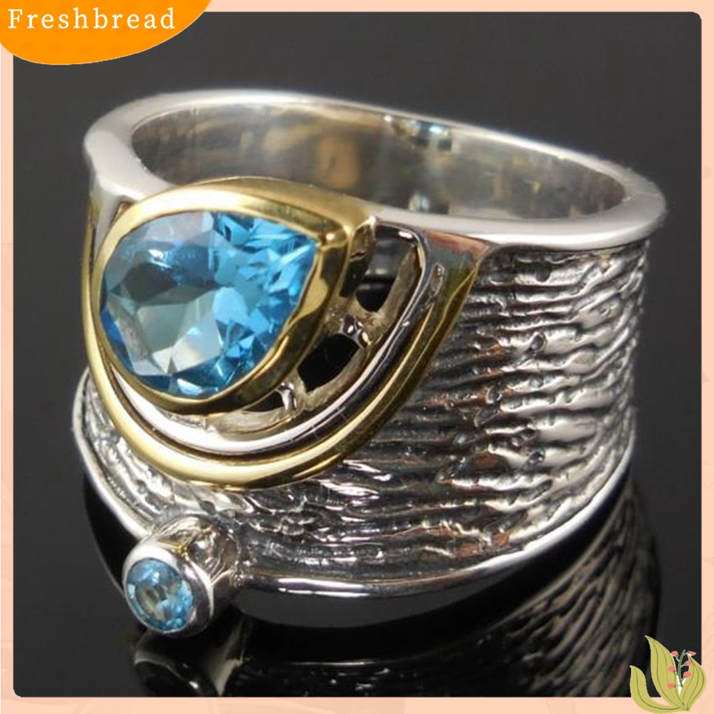 &lt; Freshbread &gt; Cincin Unisex Berbentuk Tetesan Air Perhiasan Etnik Fashion Penampilan Cincin Lebar Permata Imitasi Untuk Pernikahan