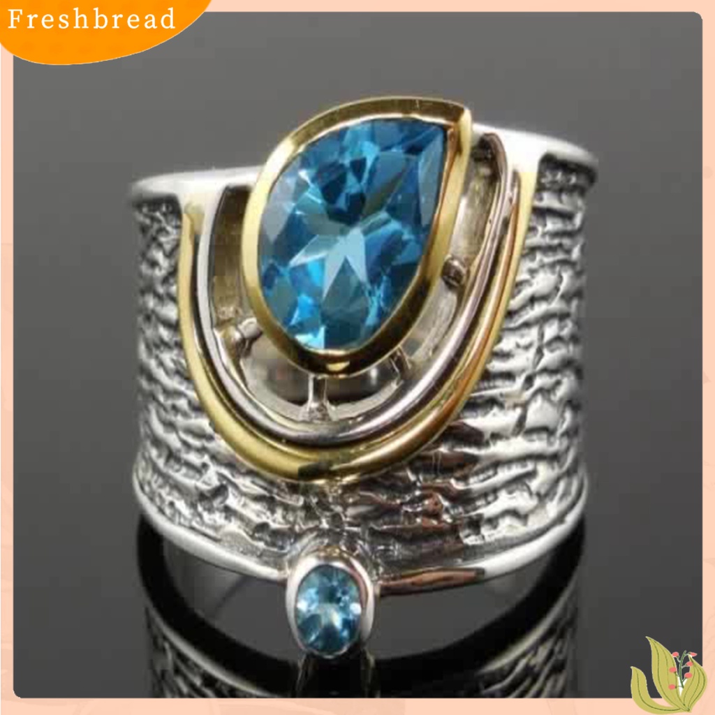 &lt; Freshbread &gt; Cincin Unisex Berbentuk Tetesan Air Perhiasan Etnik Fashion Penampilan Cincin Lebar Permata Imitasi Untuk Pernikahan