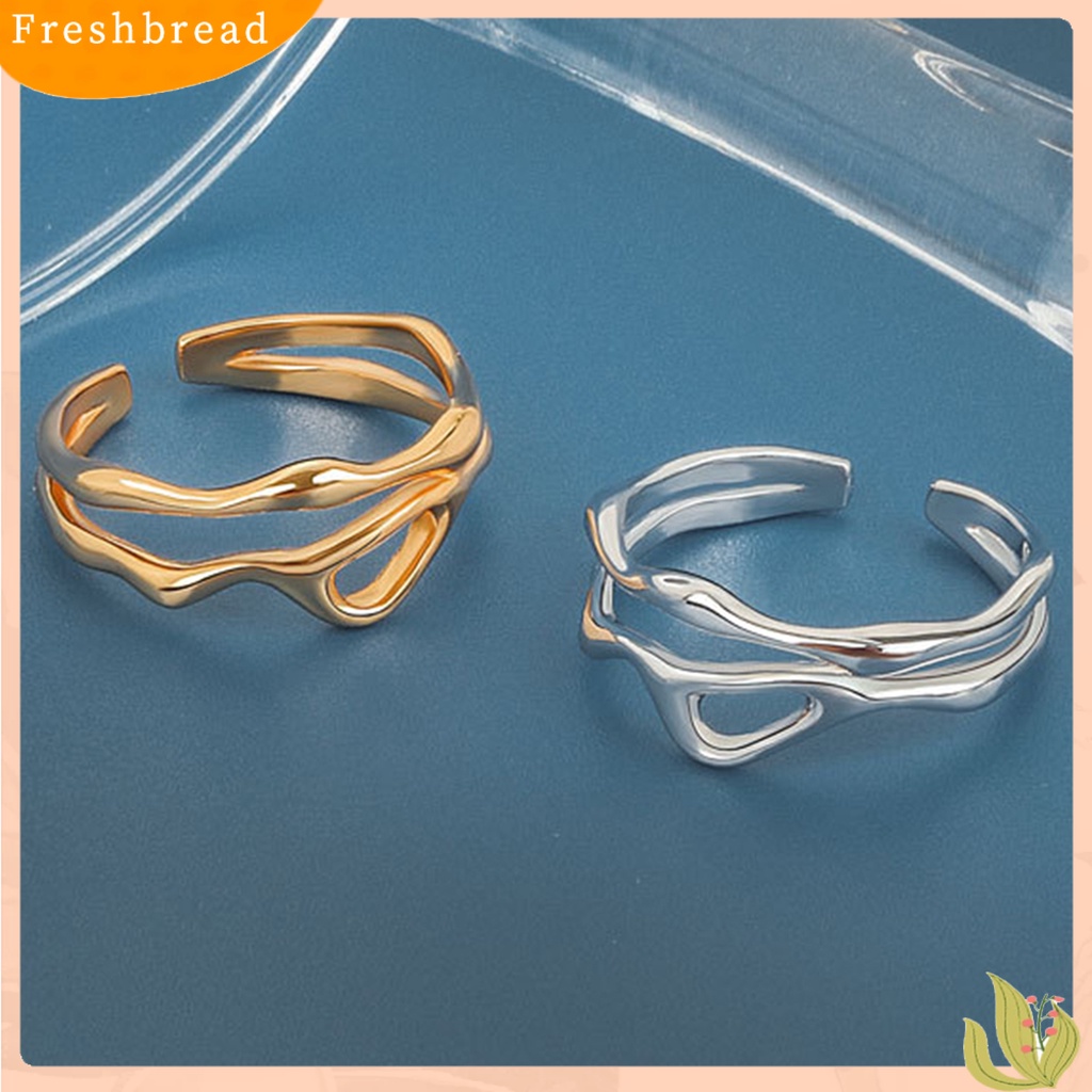 < Freshbread > Wanita Cincin Tidak Teratur Berongga Geometris Kilau Terang Pembukaan Yang Dapat Disesuaikan Berdandan Hadiah Wanita Garis Ganda Jari Cincin Perhiasan Pesta Aksesori Busana