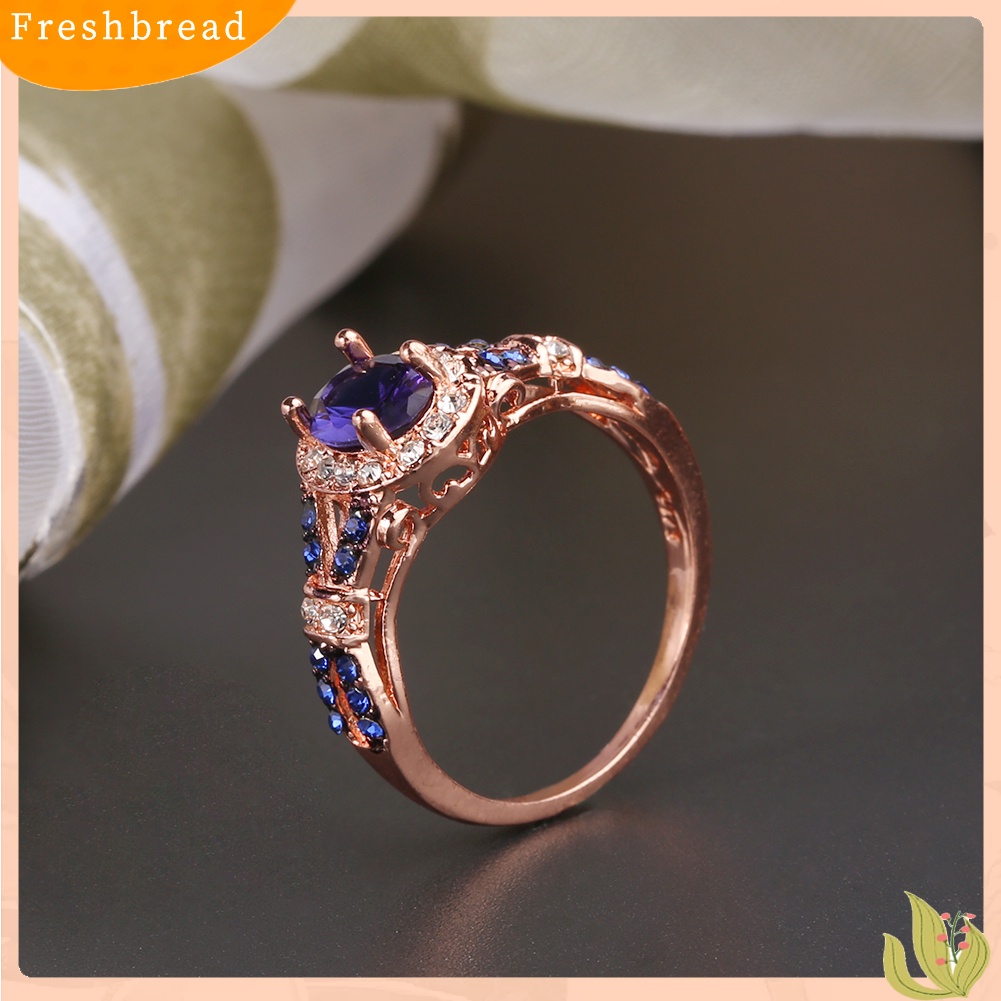 &lt; Freshbread &gt; Fashion Wanita Oval Berlian Imitasi Mengkilap Pengantin Pertunangan Pernikahan Cincin Perhiasan Hadiah