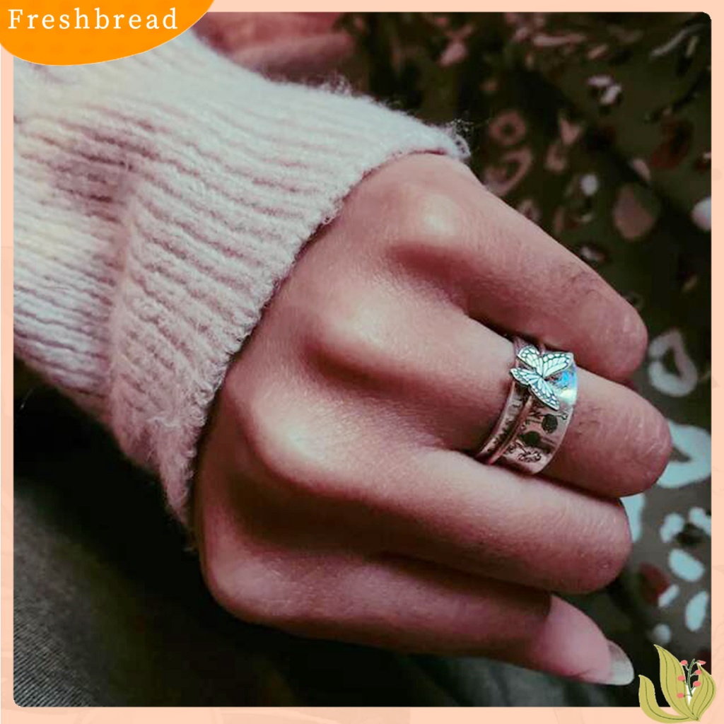 &lt; Freshbread &gt; Cincin Kupu-Kupu Motif Bunga Tahan Luntur Alergi Bebas Tunjuk Pesona Unik Alloy Gaya Kupu-Kupu Berputar Jari Cincin Perhiasan Hadiah Ulang Tahun