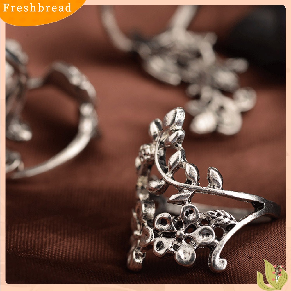 &lt; Freshbread &gt; 4Pcs Wanita Vintage Stereo Bunga Daun Midi Jari Buku Jari Cincin Set Perhiasan