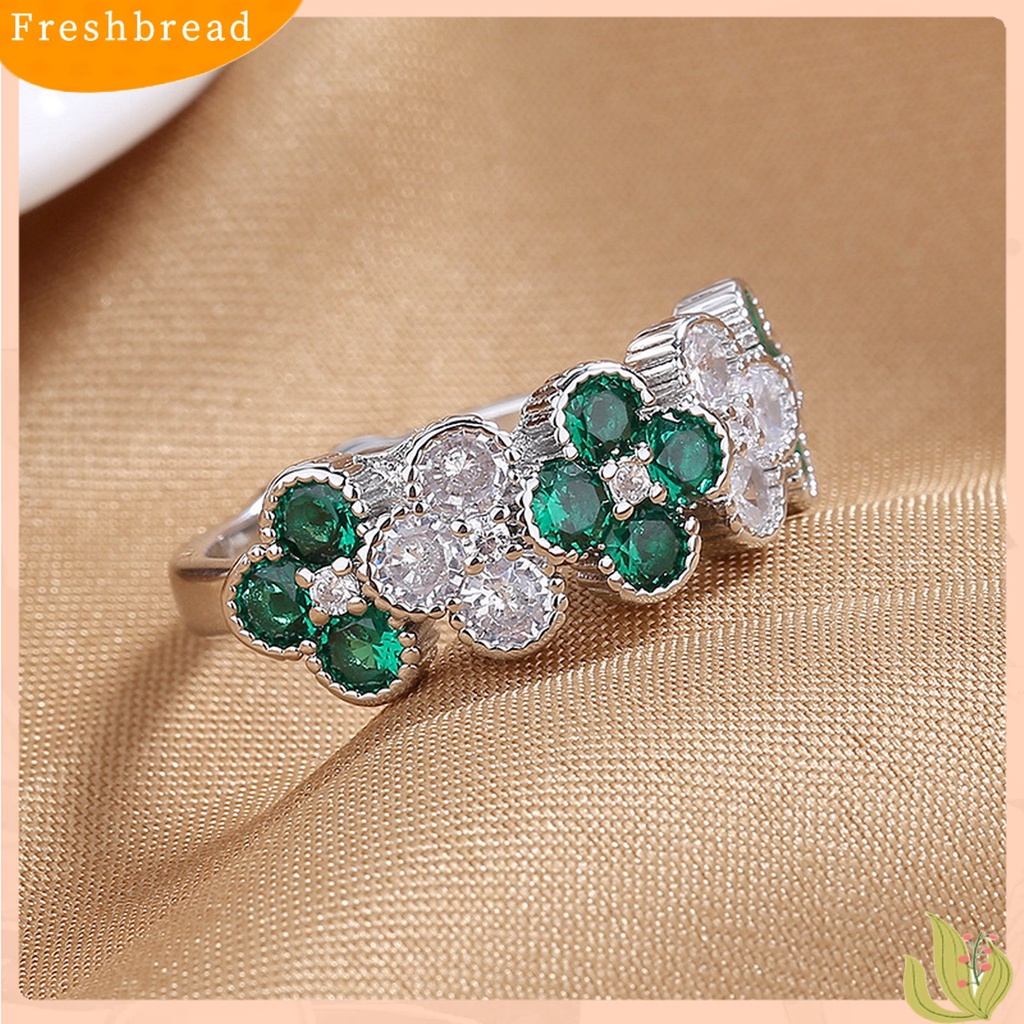 &lt; Freshbread &gt; Wanita Cincin Vintage Shiny Cubic Zirconia Desain Pembukaan Yang Dapat Disesuaikan Berdandan Hadiah Wanita Empat Daun Semanggi Beruntung Cincin Aksesoris Perhiasan