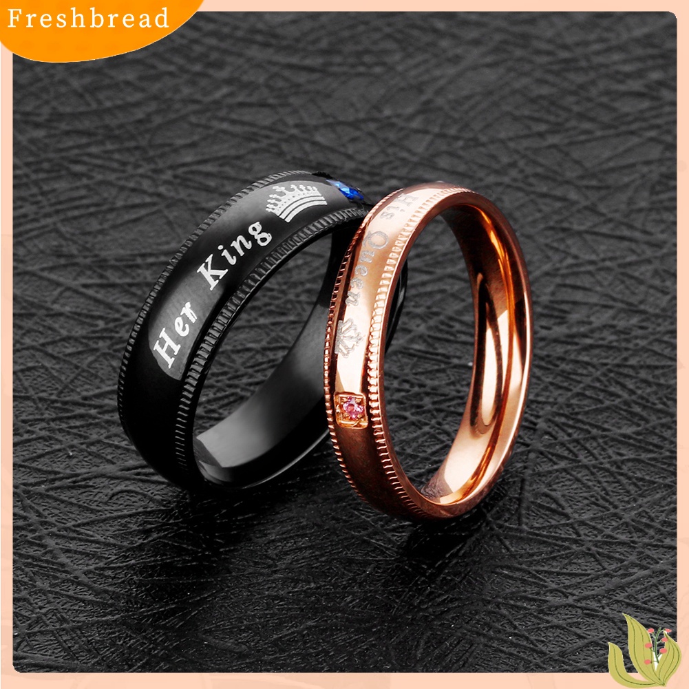 &lt; Freshbread &gt; Fashion Baja Titanium Berlian Imitasi Her King His Queen Pasangan Jari Rings Perhiasan