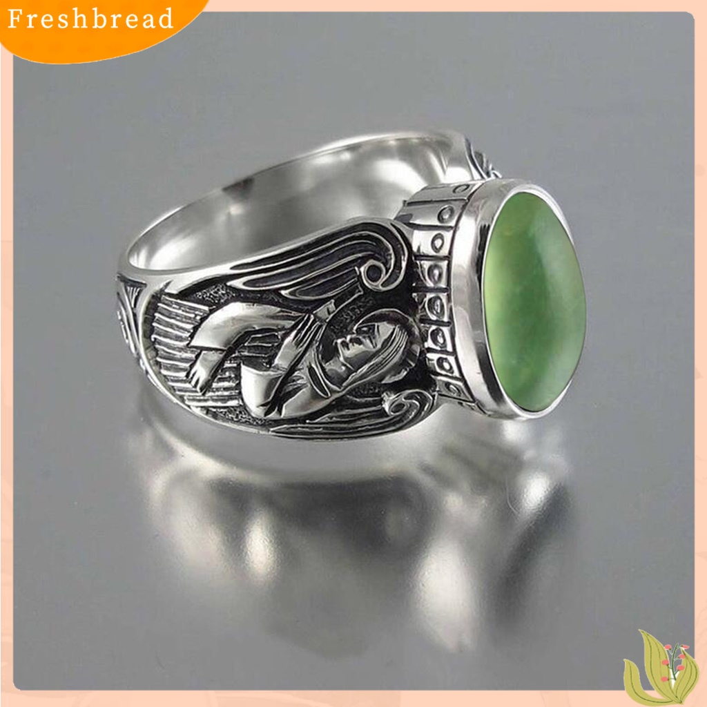 &lt; Freshbread &gt; Lebar Sederhana 2warna Vintage Cincin Wanita Moonstone Angel Pattern Ring Fashion Jewelry