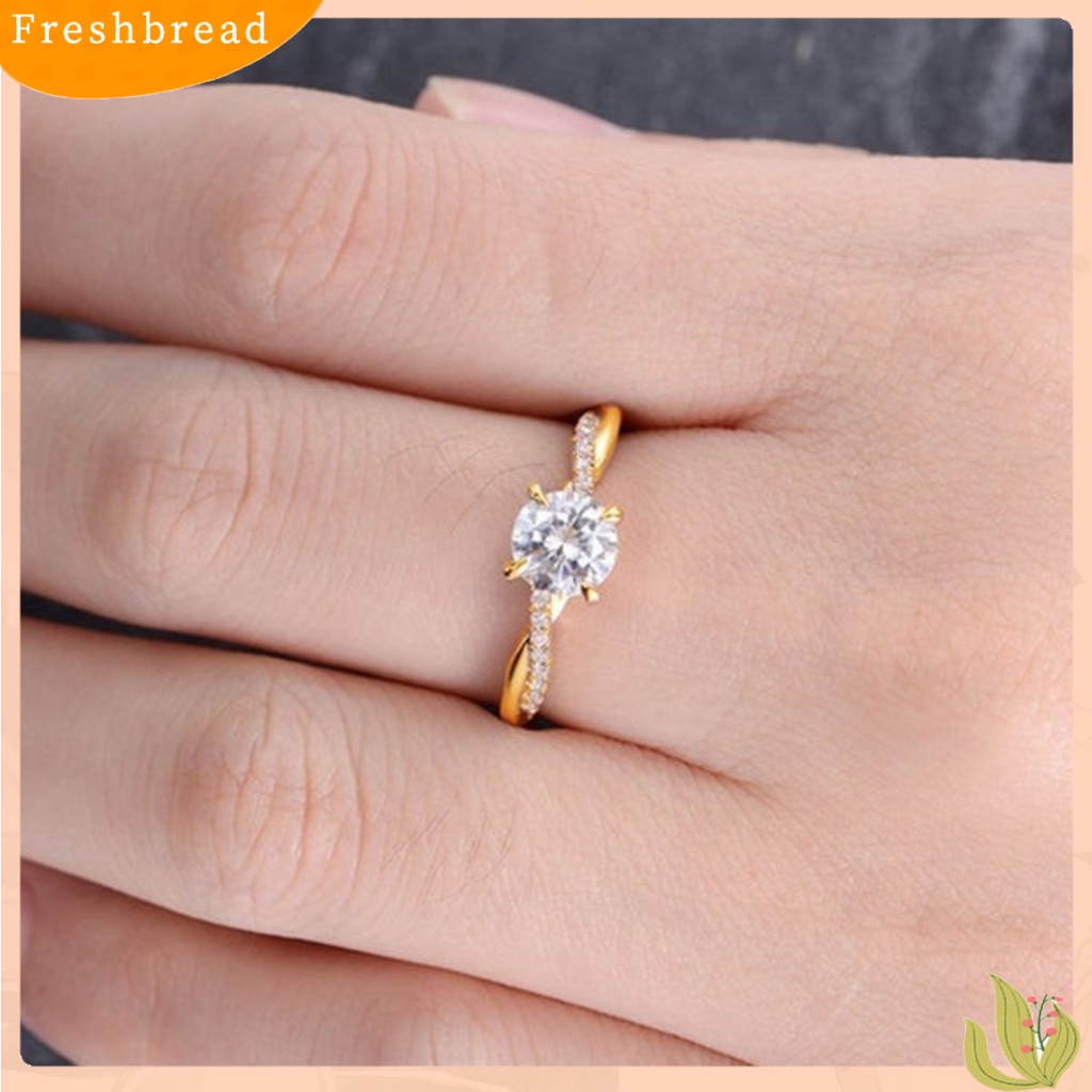 &lt; Freshbread &gt; Wanita Elegan Penuh Berlian Imitasi Bertatahkan Cubic Zirconia Jari Cincin Perhiasan Pernikahan