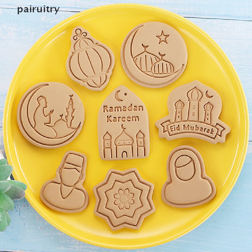 Prt 8Pcs Eid Mubarak Cetakan Biskuit Cookie Cutters Stamp Press Fondant Sugarcraft Alat Baking Dekorasi Ramadhan Rumah Pesta Muslim Islam PRT