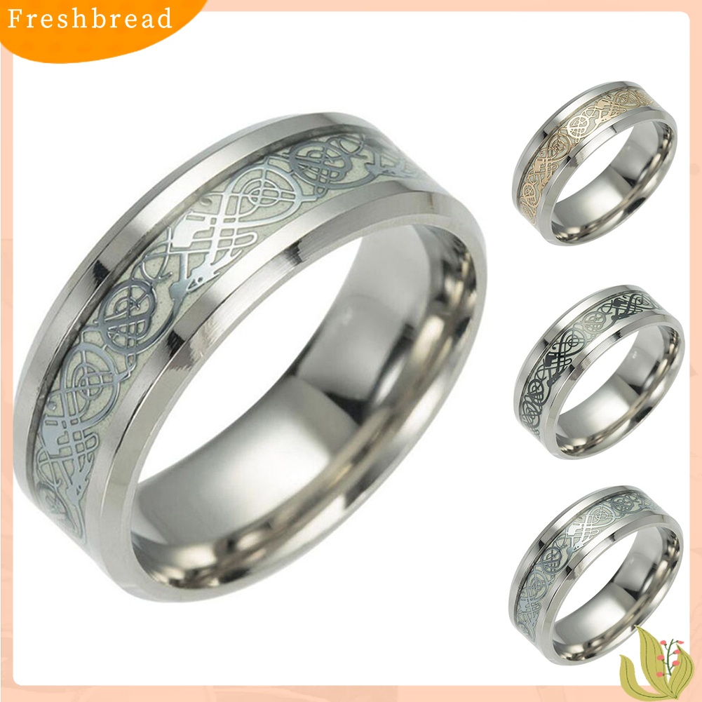 &lt; Freshbread &gt; Cincin Band Klasik Bahan Stainless Steel Desain Naga Luminous Vintage Untuk Pria Wanita