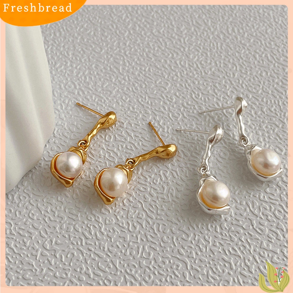 &lt; Freshbread &gt; 1pasang Ear Studs Unfading Temperament Personality Geometric French Style Ear Ornament Electroplating Irregular Imitasi Pearl Stud Earrings Perhiasan Aksesori