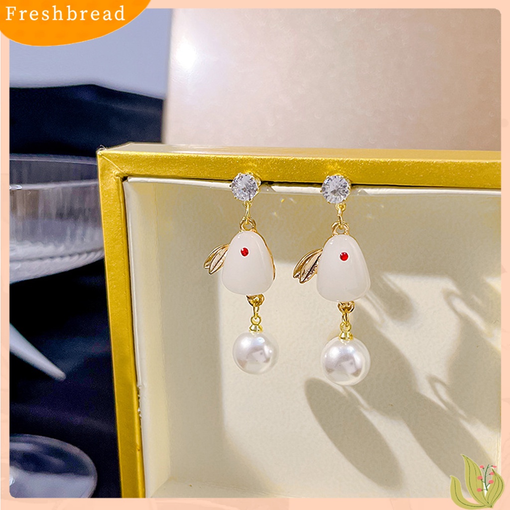 &lt; Freshbread &gt; 1pasang Anting Tusuk Wanita Realistis Tidak Alergi Mutiara Imitasi Bunny Drop Earrings Untuk Pacaran