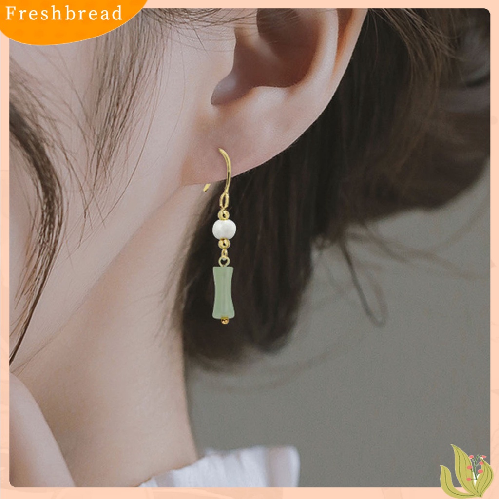 &lt; Freshbread &gt; 1pasang Anting Menjuntai Manik-Manik Mutiara Imitasi Gaya Cina Faux Hetian Jade Bamboo Joint Hook Earrings Aksesoris Perhiasan