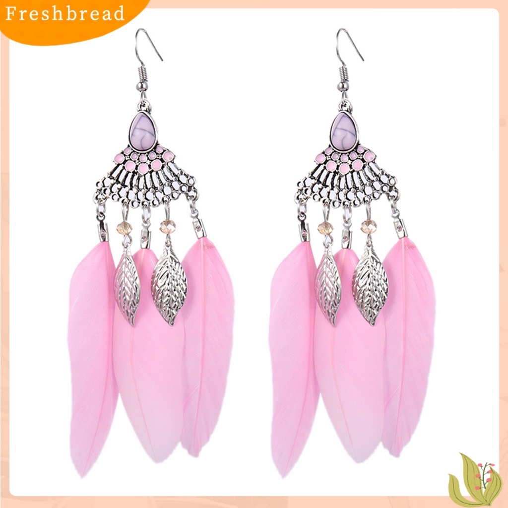 &lt; Freshbread &gt; 1pasang Lady Earrings Bulu Sintetis Bohemia Kreatif Jumbai Menjuntai Anting Prom Jewelry