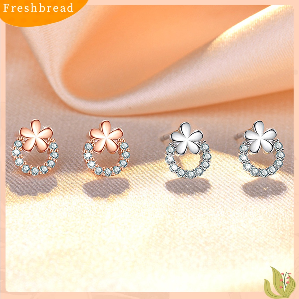 &lt; Freshbread &gt; 1pasang Ear Studs Round Ring Elegan Mini Hadiah Fashion Perhiasan Sparkling Cubic Zirconia Plum Blossom Women Earrings Untuk Harian