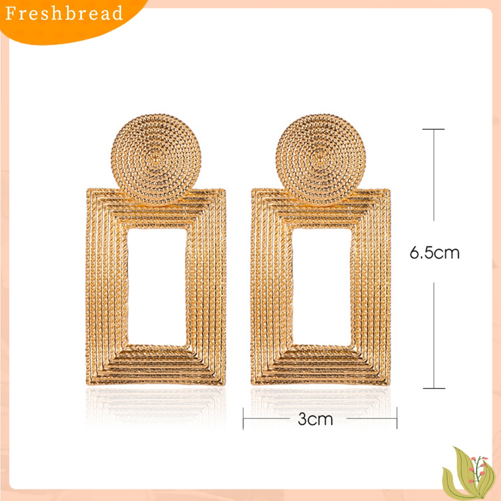 &lt; Freshbread &gt; Wanita Berongga Persegi Panjang Geometris Menjuntai Ear Stud Earrings Perhiasan Pernyataan