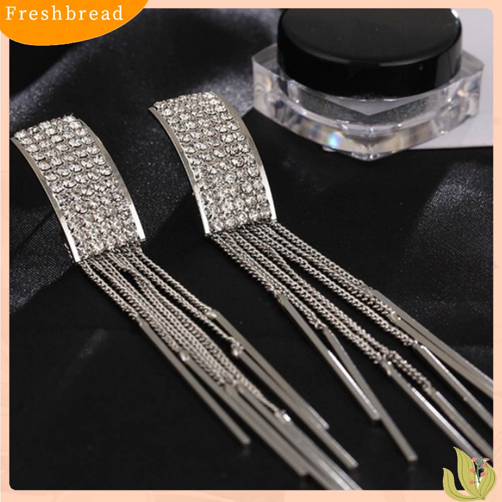 < Freshbread > Wanita Fashion Berlian Imitasi Rumbai Panjang Menjuntai Eardrop Stud Earrings Perhiasan Hadiah