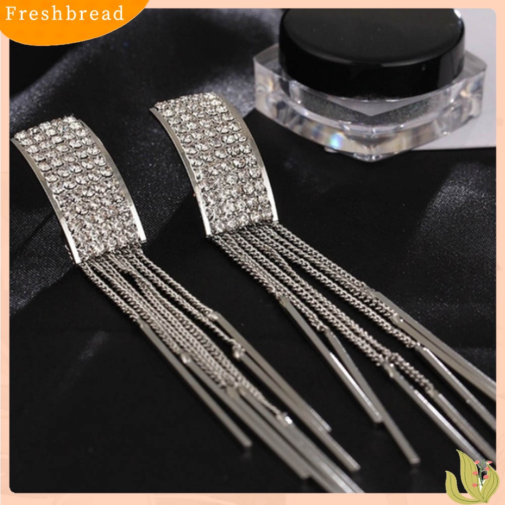 &lt; Freshbread &gt; Wanita Fashion Berlian Imitasi Rumbai Panjang Menjuntai Eardrop Stud Earrings Perhiasan Hadiah