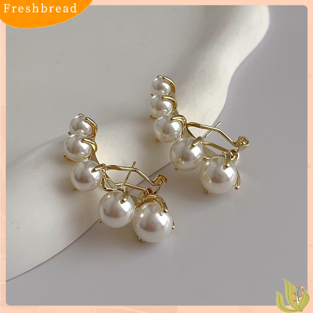 &lt; Freshbread &gt; 1pasang Anting Stud Dainty Elegan Temperamen Mulia High Gloss Mutiara Imitasi Wanita Earrings Perhiasan Aksesoris