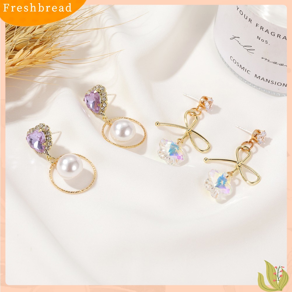 &lt; Freshbread &gt; Wanita Elegan Gradien Warna Faux Crystal Cubic Zirconia Anting Panjang Perhiasan