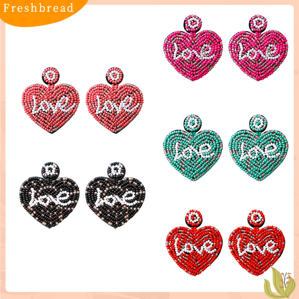 &lt; Freshbread &gt; 1pasang Wanita Drop Earrings Indah Berlebihan Warna Kontras Manual Braided Heart Hanging Earrings Hadiah