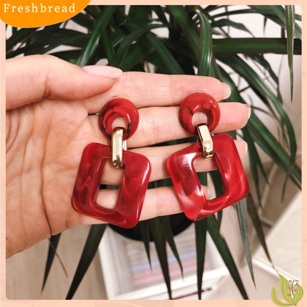 &lt; Freshbread &gt; Wanita Persegi Geometris Drop Menjuntai Resin Ear Stud Statement Earrings Jewelry