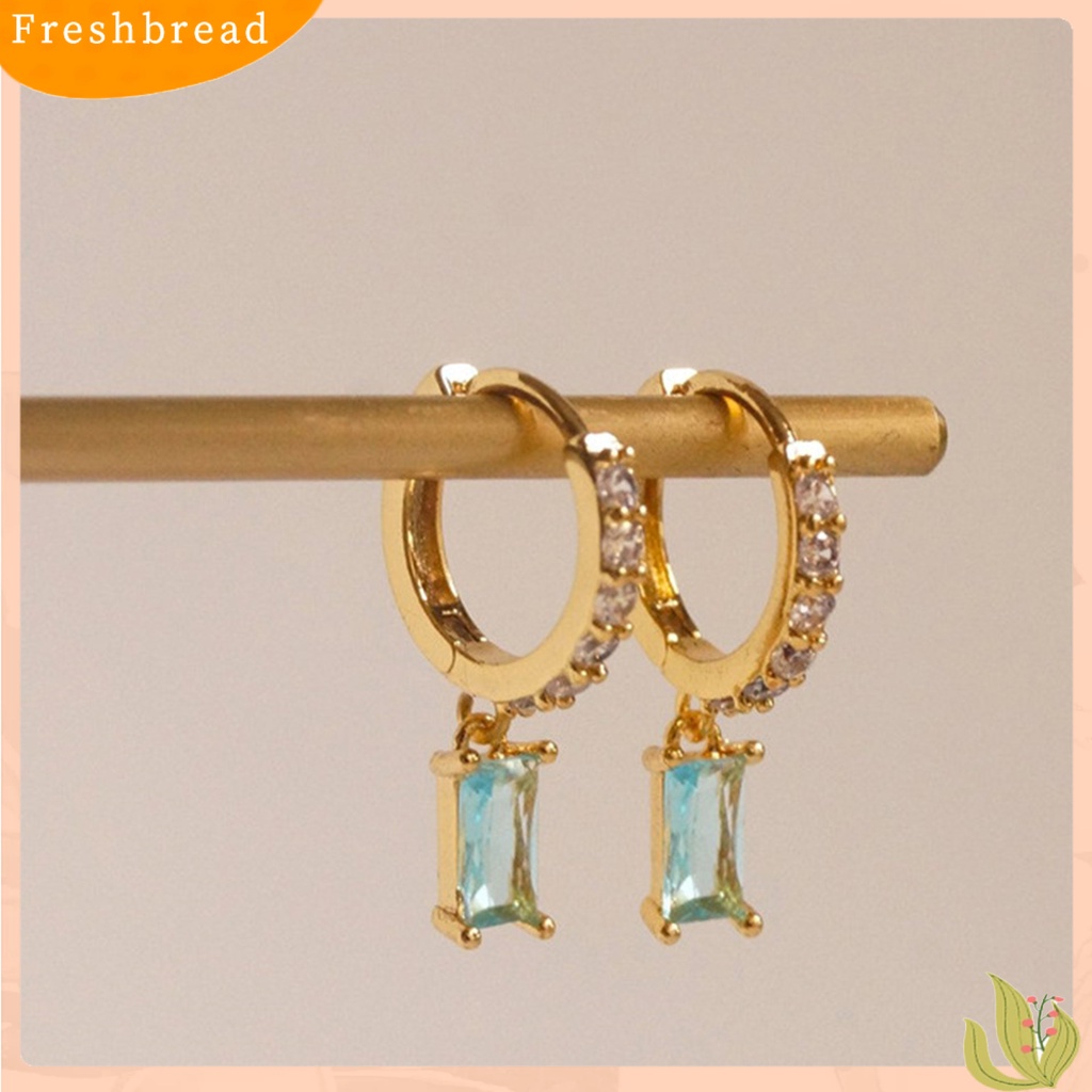 &lt; Freshbread &gt; 1pasang Anting Hoop Persegi Panjang Cubic Zirconia Perhiasan Anting Geometris Halus Untuk Pacaran