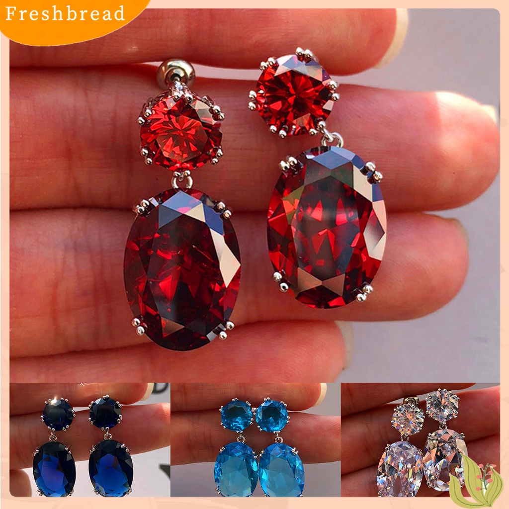 &lt; Freshbread &gt; 1pasang Anting Wanita Berbentuk Telur Cubic Zirconia Perhiasan Electroplating Tahan Lama Menjuntai Earrings Untuk Perjamuan