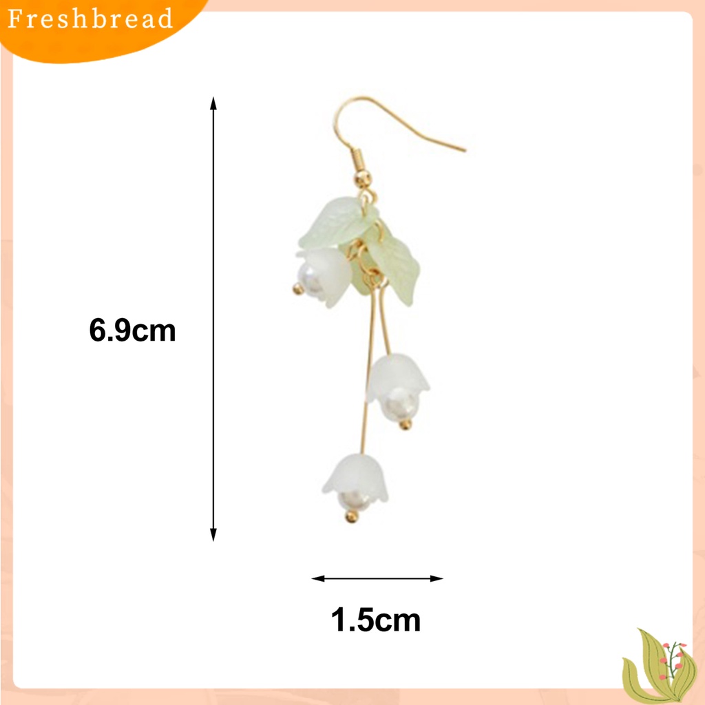 &lt; Freshbread &gt; 1pasang Menjuntai Anting Mori Desain Eye-catching Hias Aestheticisme All-match Perhiasan Hadiah Mutiara Imitasi Dekorasi Lili Valley Bunga Drop Earrings Ear Clip