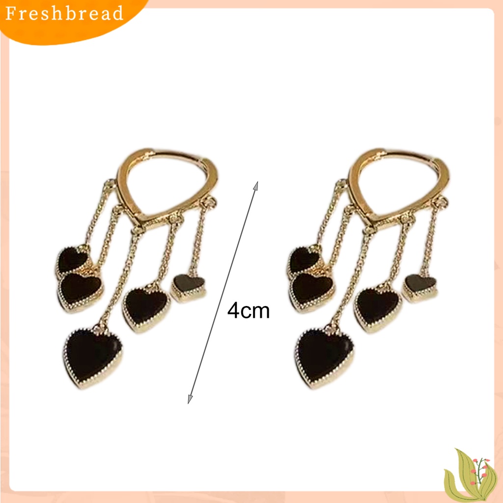 &lt; Freshbread &gt; 1pasang Wanita Menjuntai Anting Hitam Hati Jumbai Perhiasan Electroplating Bright Luster Drop Earrings Untuk Pakaian Sehari-Hari