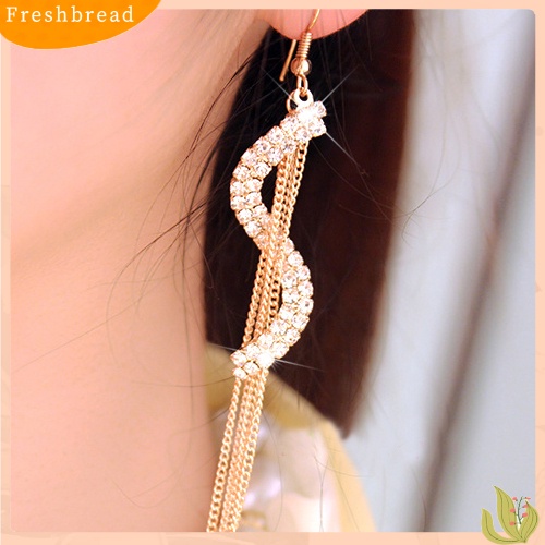 &lt; Freshbread &gt; Fashion Wanita Bentuk S Jumbai Panjang Berlian Imitasi Kait Menjuntai Anting Linear