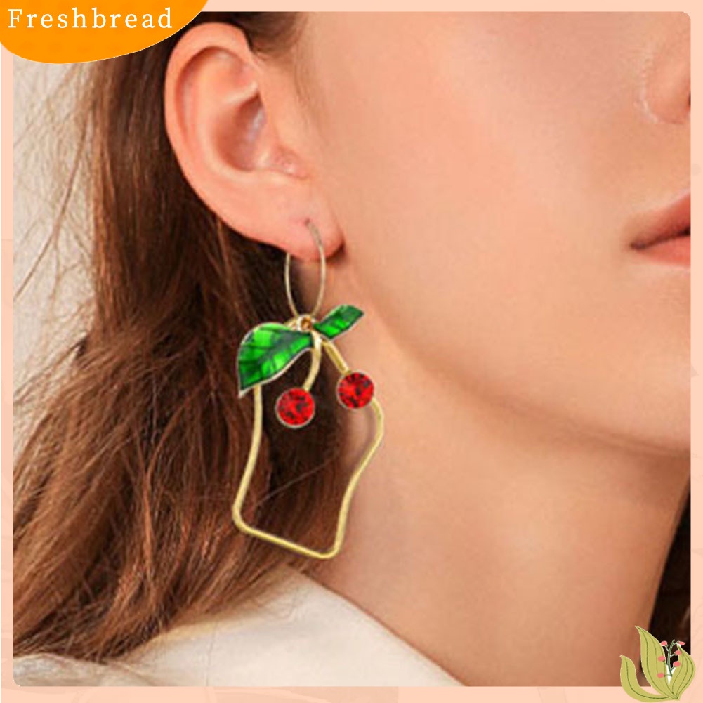 &lt; Freshbread &gt; Fashion Wanita Berongga Persegi Lebah Cherry Rose Panjang Menjuntai Hoop Earrings Perhiasan