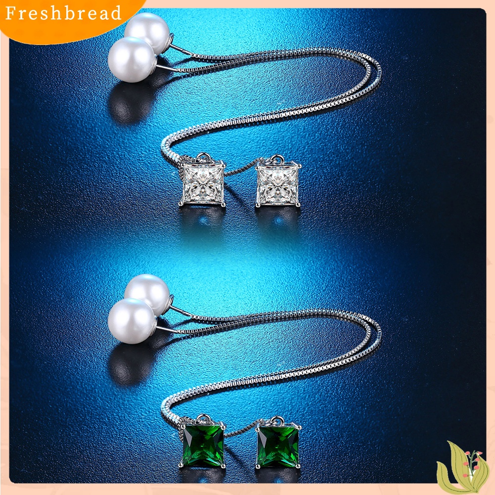 < Freshbread > Wanita Perak Berlapis Tipis Rantai String Menjuntai Garis Panjang Liner Threader Earrings