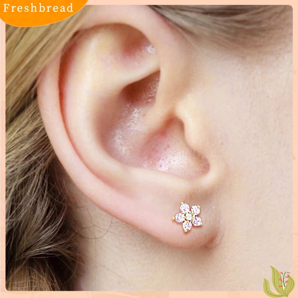 &lt; Freshbread &gt; 1Pc Indah Tindik Stainless Steel Tongkat Telinga Tulang Stud Cubic Zirconia Bunga Kecil Stud Earring Perhiasan Aksesori