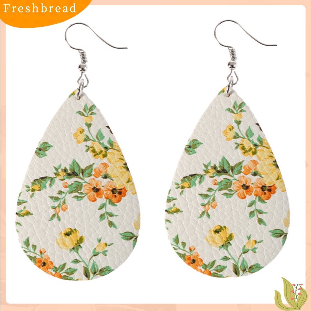 &lt; Freshbread &gt; Boho Wanita Motif Bunga Teardrop Menjuntai Kulit Imitasi Kait Anting Perhiasan