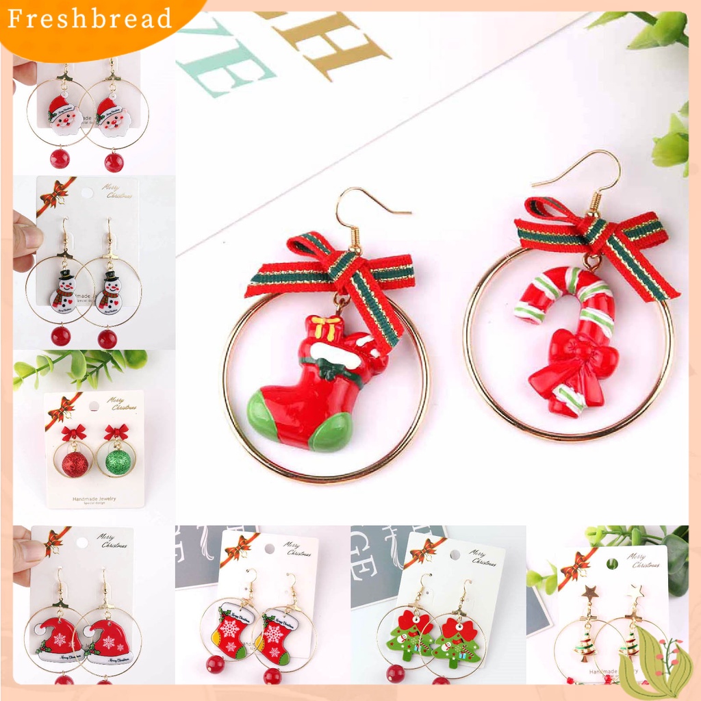 &lt; Freshbread &gt; 1pasang Anting Hoop Motif Bunga Mata-catching Simplicity Alloy Anting Snowman Tema Natal Untuk Anak Perempuan