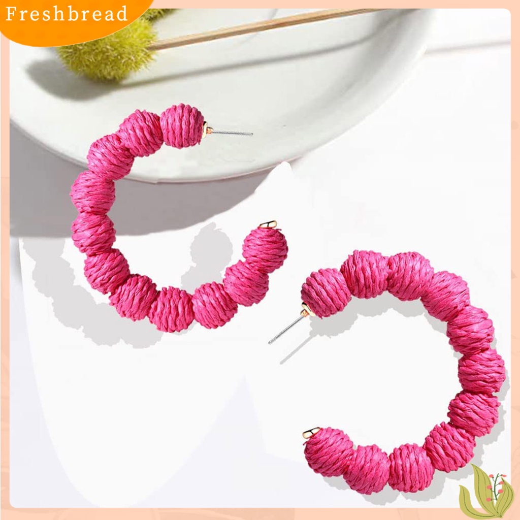 &lt; Freshbread &gt; 1pasang Anting Tusuk Bentuk C Bola Bulat Perhiasan Bohemian Braided Earrings Untuk Liburan