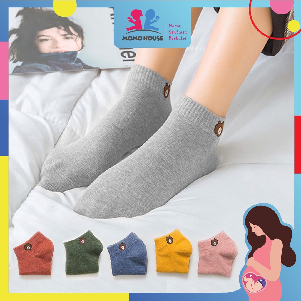 MOMO HOUSE Kaos Kaki Pendek Wanita Kaos Wanita Kaos Kaki Dewasa Wanita Kaos Kaki Dewasa Perempuan Motif Beruang