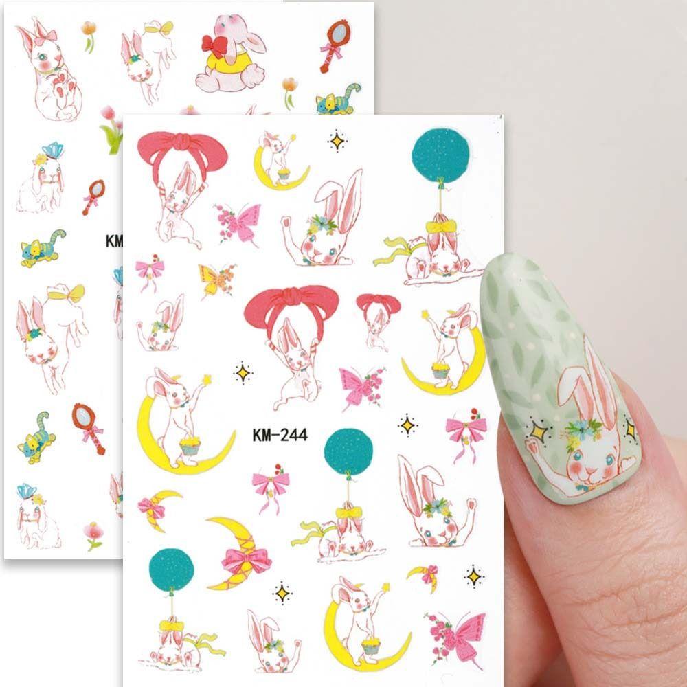 Needway Kelinci Stiker Kuku Wanita Hewan Lucu Ikatan Simpul Kucing Self Adhesive Bow Nail Dekorasi