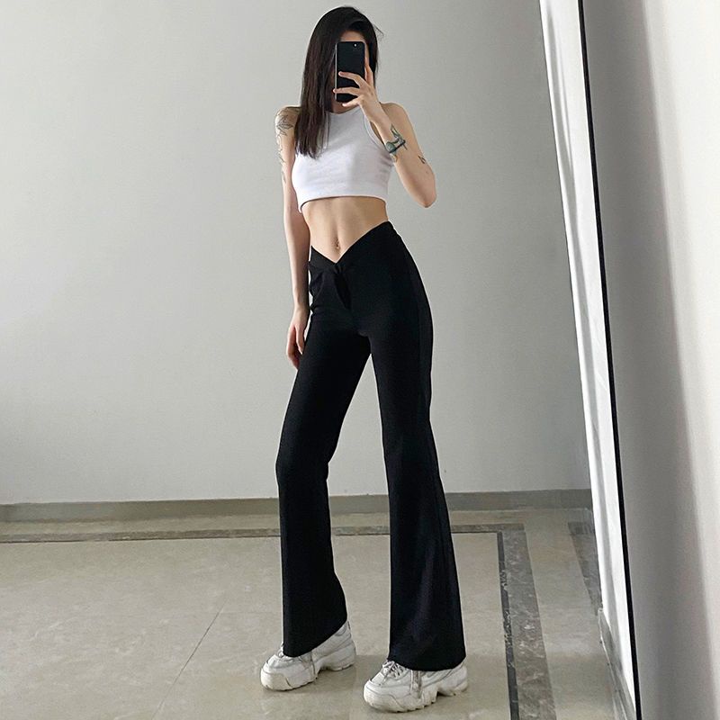 Red Rapcopter longgar slim micro boot celana wanita berbentuk V pinggang menggantungkan tabung lurus all-match kasual lebar kaki celana trendi