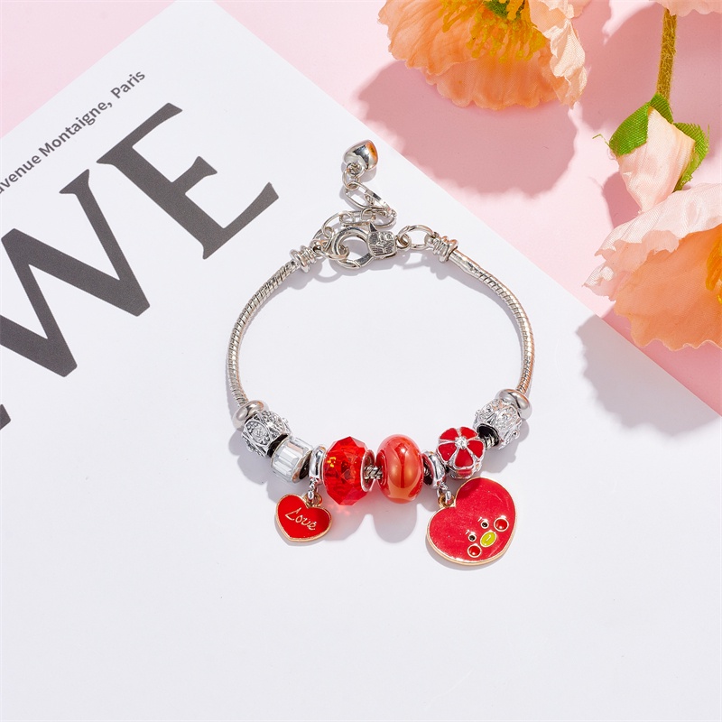 XiaoboACC Fashion Korea Kpop Idol Gambar Kartun Liontin DIY Stainless Steel Terbuka Dapat Disesuaikan Gelang