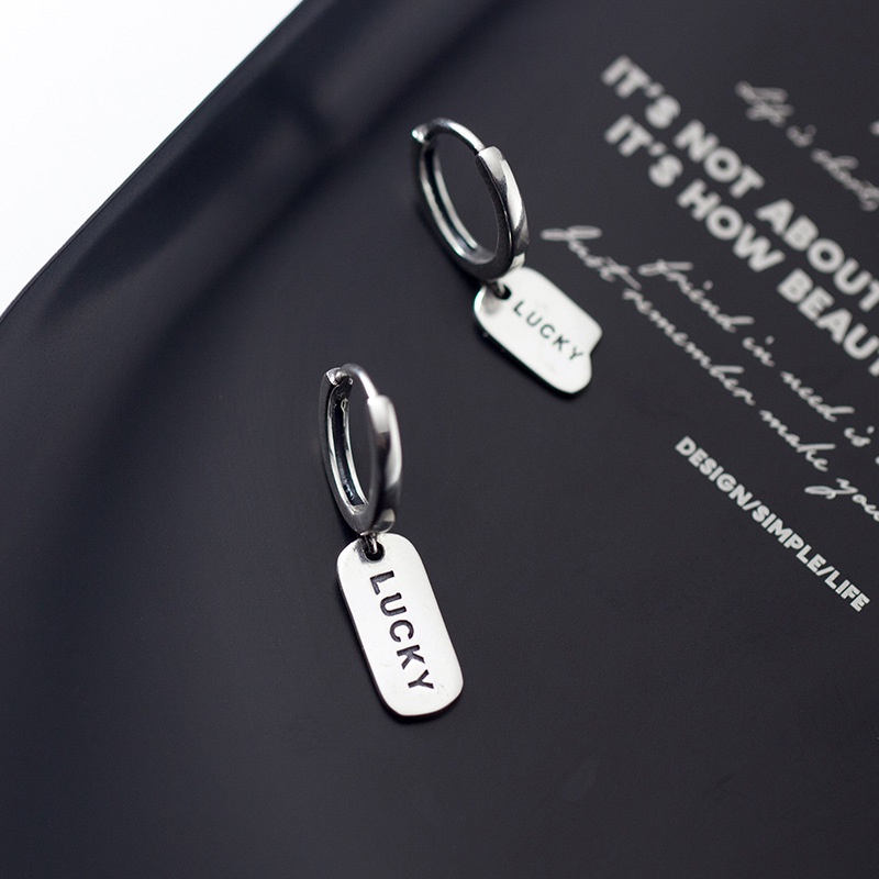 Goldkingdom Aksesoris Perhiasan Fashion Ready Stock Kepribadian Korea Temperamen Lucky Tag Ear Buckle Asimetris Marcasite Retro Earrings Anting.