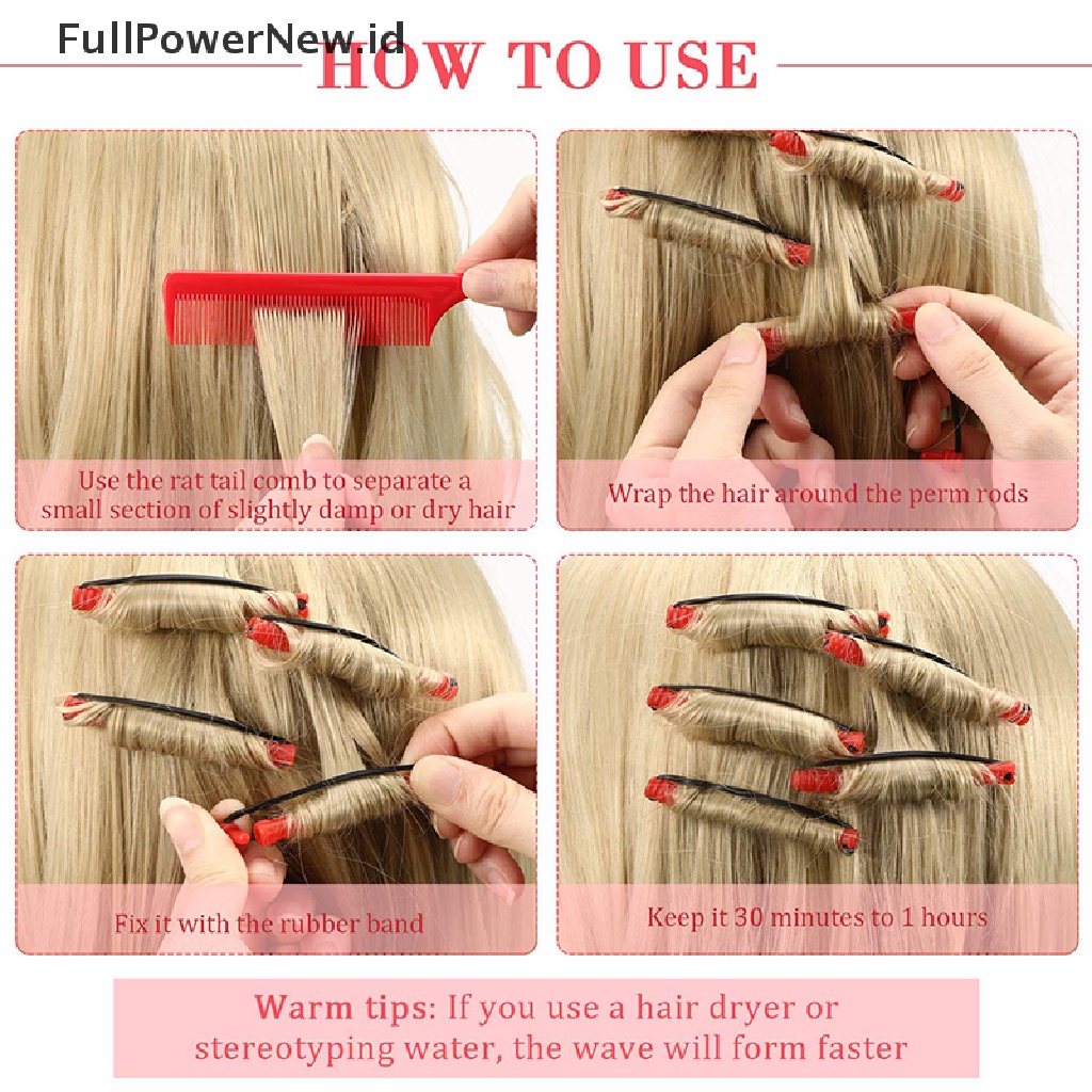 Power 12pcs Batang Perm Rambut Gelombang Dingin Plastik Perming Hair Curling Rol Pengeriting ID