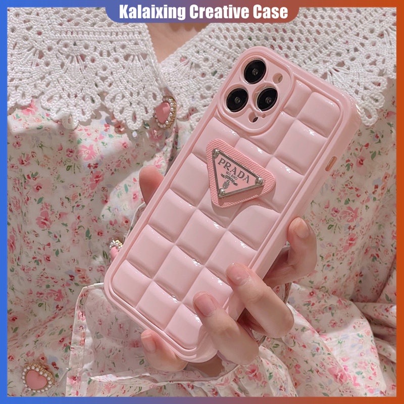 3d Prada Logo Hyun Cream Putih Berbentuk Casing Ponsel Untuk iPhone 14 Pro Max 14Plus 12 13 Pro Max 11 Xs Max Xr X Xs Casing Silikon Lembut