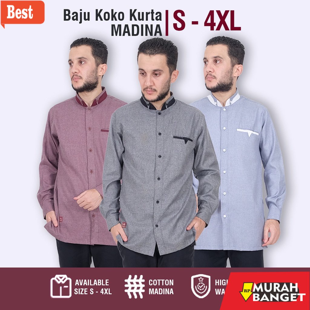 KEMEJA BUAT LEBARAN UNTUK PRIA TERBARU- Kemko Baju Kemeja Koko Pria Lengan Panjang Dewasa Jumbo Big 