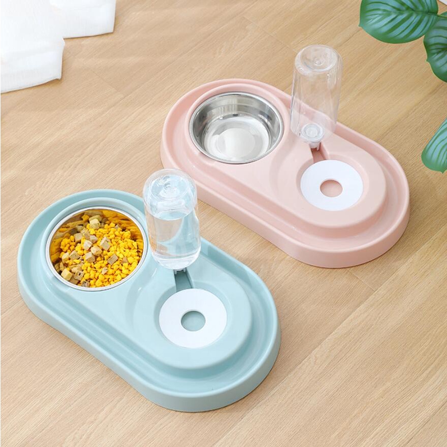 Pet Feeder Dispenser Tempat Makan Minum Kucing Anjing Tempat Makan Hewan Otomatis 2 in 1 mangkuk Stainless Steel Auto Water Feeder