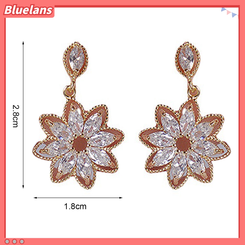 {In Stock} 1pasang Drop Earrings Berongga Keluar Simetris Shiny Faux Kristal Bentuk Bunga Anting Pernikahan Perhiasan Perempuan