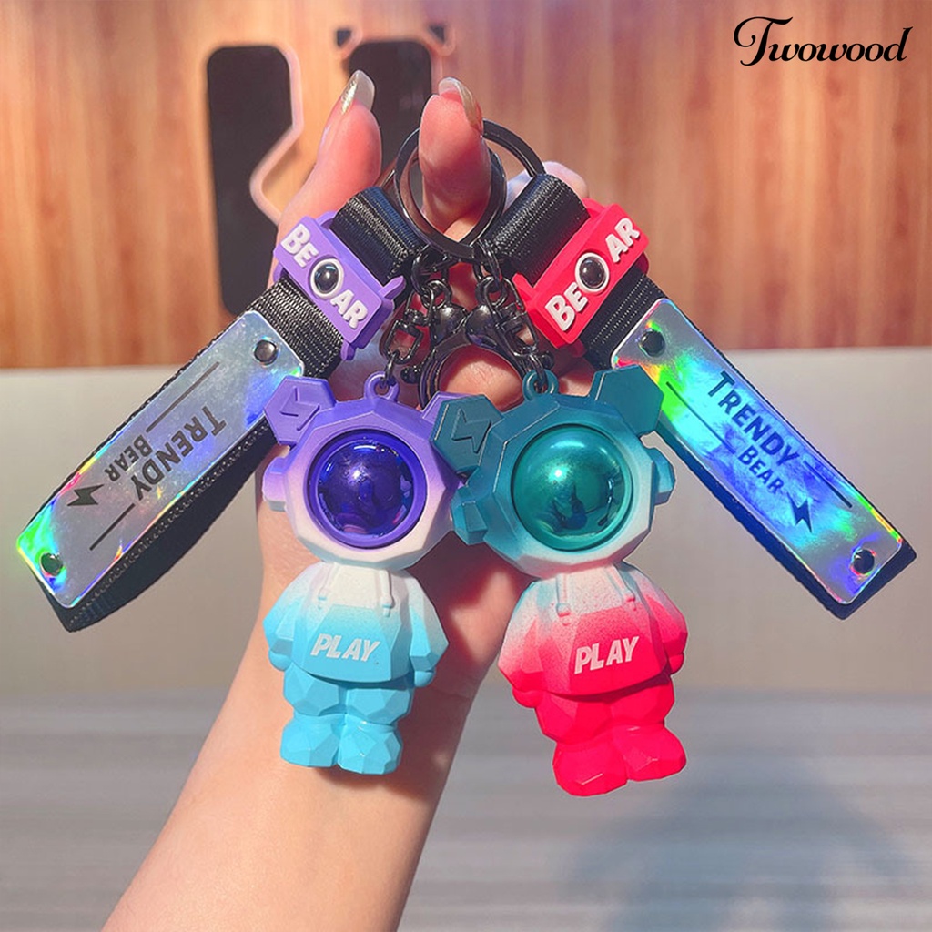 Twowood Bear Astronot Gantungan Kunci 3D Boneka Dengan Tali DIY Ransel Ornamen PVC Kartun Hewan Spaceman Car Key Ring Bag Aksesoris