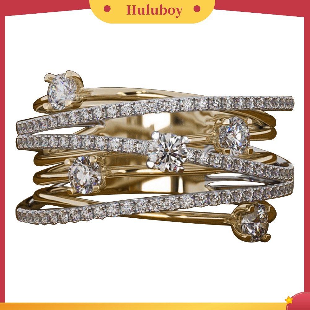 {Ready Stock} Fashion Wanita Salib Dual Warna Cubic Zirconia Bertatahkan Cincin Pernikahan Perhiasan Hadiah