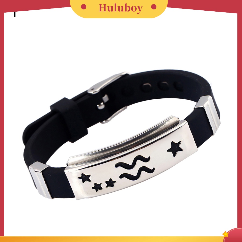 {Ready Stock} Gelang Tangan Pria Horoskop Stainless Steel Silikon Bangle Clasp Cuff Bracelet